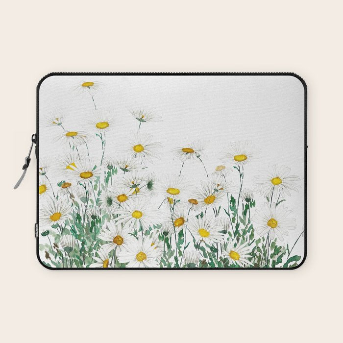 white margaret daisy horizontal watercolor painting Laptop Sleeve Gallery Image 1