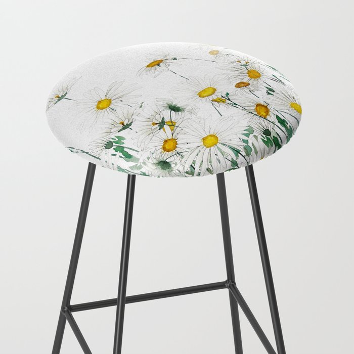 white margaret daisy horizontal watercolor painting Stool Gallery Image 2