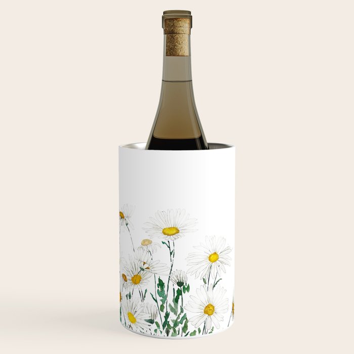 white margaret daisy horizontal watercolor painting Wine Chiller Gallery Image 3