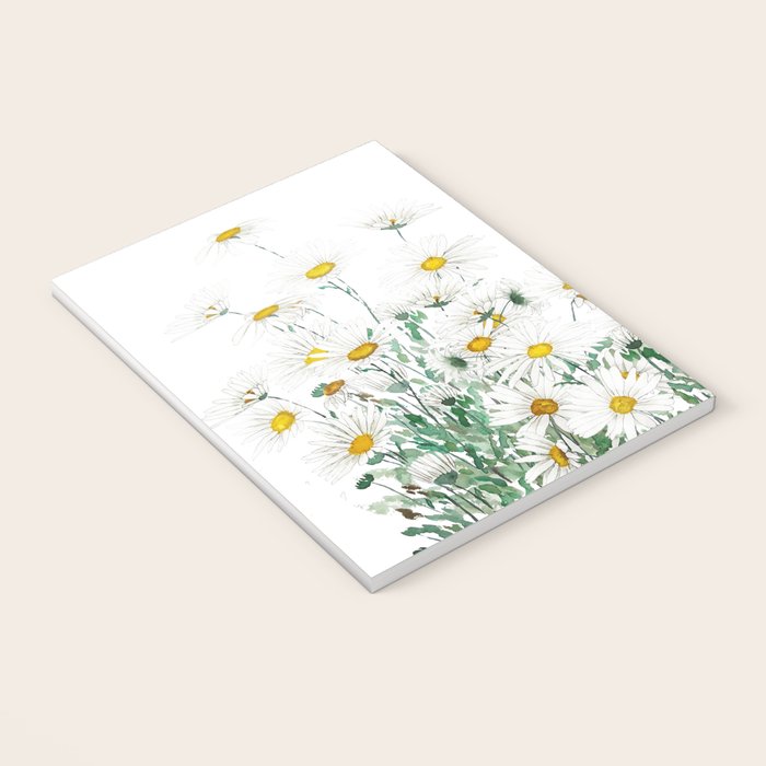 white margaret daisy horizontal watercolor painting Notebook Gallery Image 3