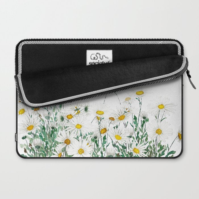 white margaret daisy horizontal watercolor painting Laptop Sleeve Gallery Image 2