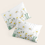 white margaret daisy horizontal watercolor painting Pillow Sham Gallery Image 3