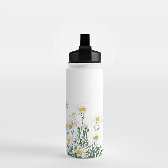 white margaret daisy horizontal watercolor painting Water Bottle Gallery Image 2