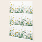 white margaret daisy horizontal watercolor painting Wallpaper Gallery Image 2