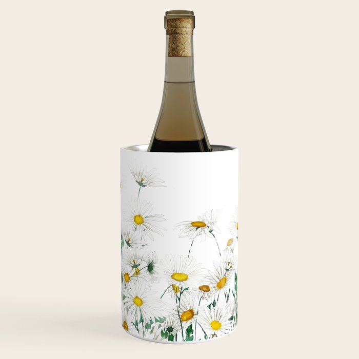 white margaret daisy horizontal watercolor painting Wine Chiller Gallery Image 1