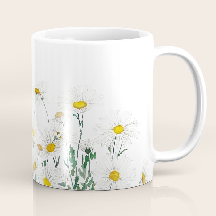 white margaret daisy horizontal watercolor painting Coffee Mug Gallery Image 1