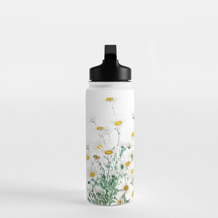 white margaret daisy horizontal watercolor painting Water Bottle Gallery Image 3