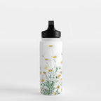 white margaret daisy horizontal watercolor painting Water Bottle Gallery Image 3