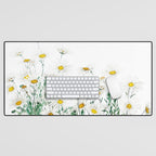 white margaret daisy horizontal watercolor painting Desk Mat Gallery Image 1