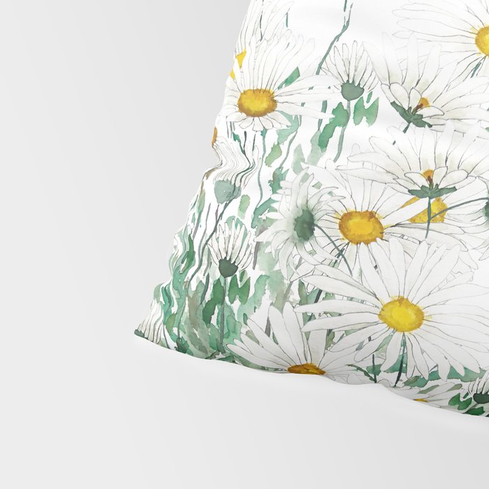 white margaret daisy horizontal watercolor painting Pillow Sham Gallery Image 4