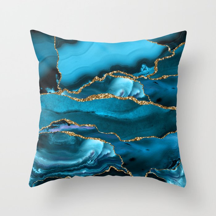 Abstract  Iceblue  And Gold Emerald Marble Landscape  Throw Pillow Gallery Image 1