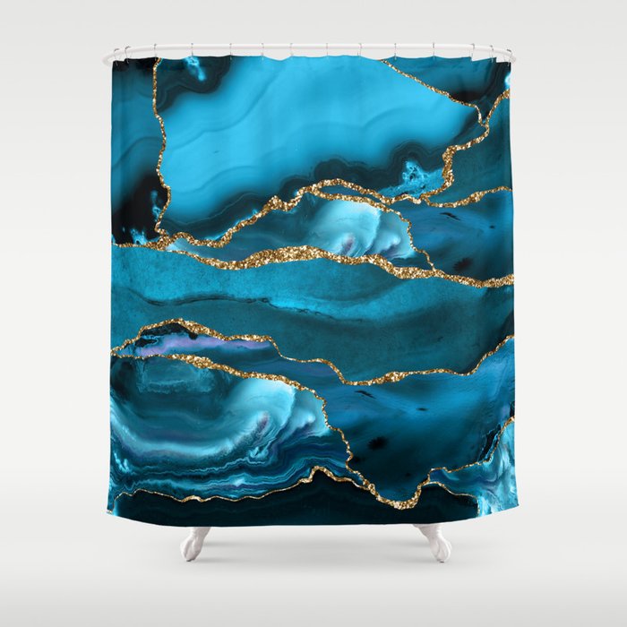 Abstract  Iceblue  And Gold Emerald Marble Landscape  Shower Curtain Gallery Image 1