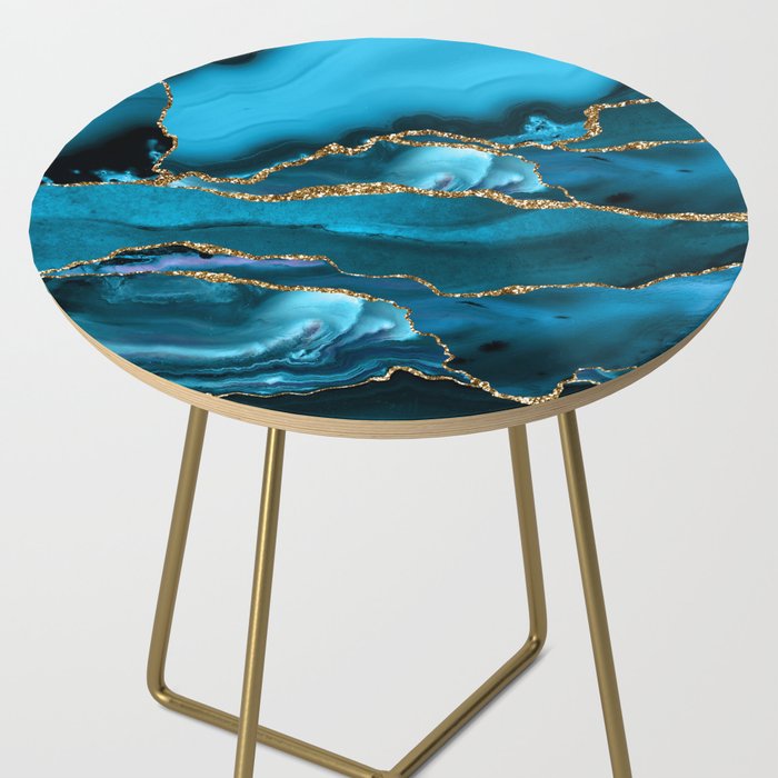 Abstract  Iceblue  And Gold Emerald Marble Landscape  Side Table Gallery Image 2