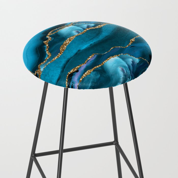 Abstract  Iceblue  And Gold Emerald Marble Landscape  Stool Gallery Image 2
