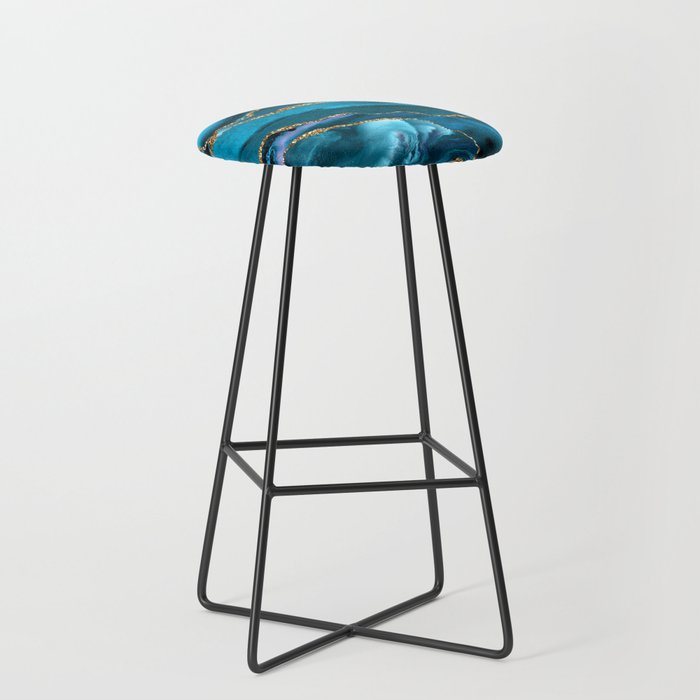 Abstract  Iceblue  And Gold Emerald Marble Landscape  Stool Gallery Image 1