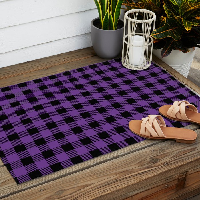 Plaid (purple/black) Outdoor Rug Gallery Image 2