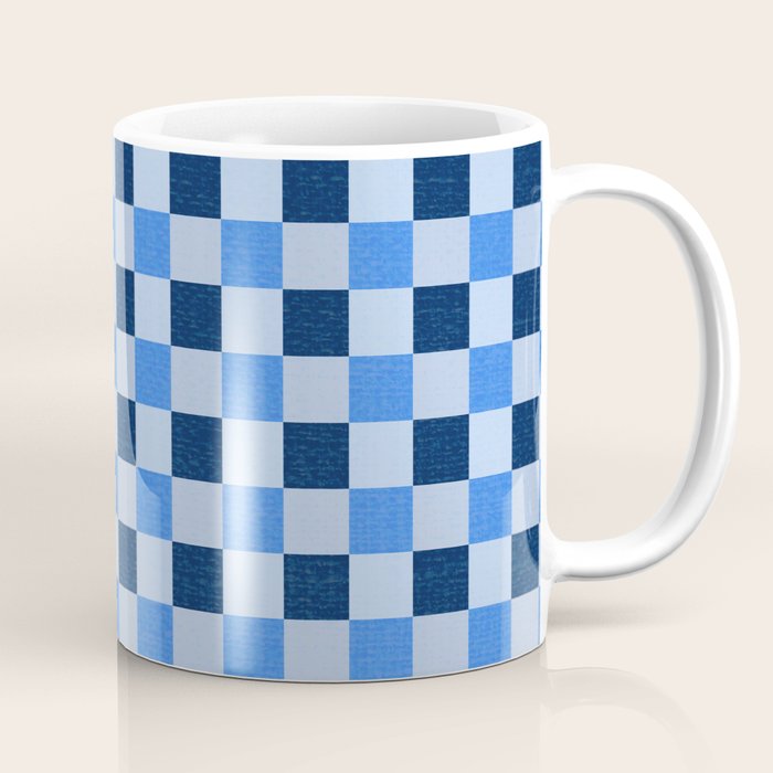 French Ocean Blue Checks Pattern Coffee Mug Gallery Image 1