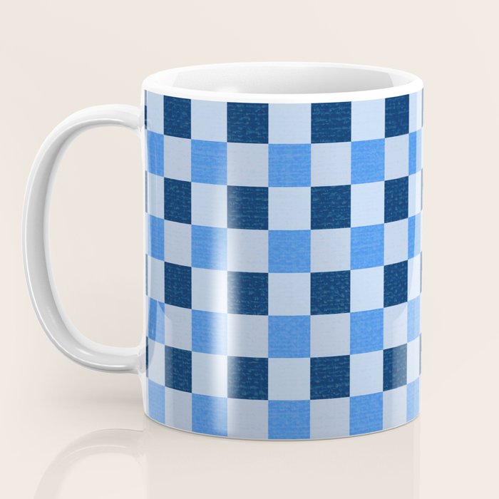 French Ocean Blue Checks Pattern Coffee Mug Gallery Image 3