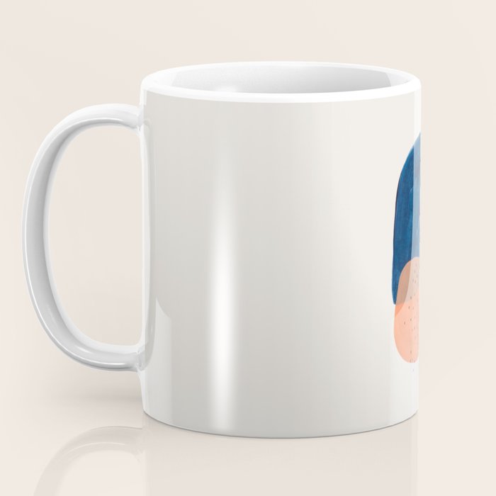 'Twins' Minimalist Modern Mid Century Colorful Navy Blue Tan Shapes by Ejaaz Haniff Coffee Mug Gallery Image 3