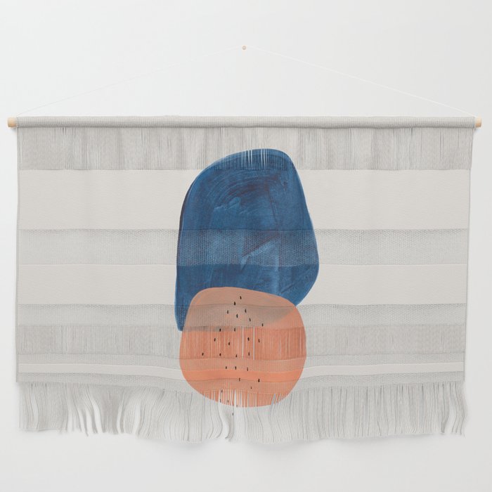 'Twins' Minimalist Modern Mid Century Colorful Navy Blue Tan Shapes by Ejaaz Haniff Wall Hanging Gallery Image 1