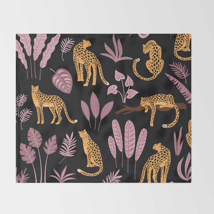 Beautiful Leopard & Pink Leaf Pattern Throw Blanket Gallery Image 2