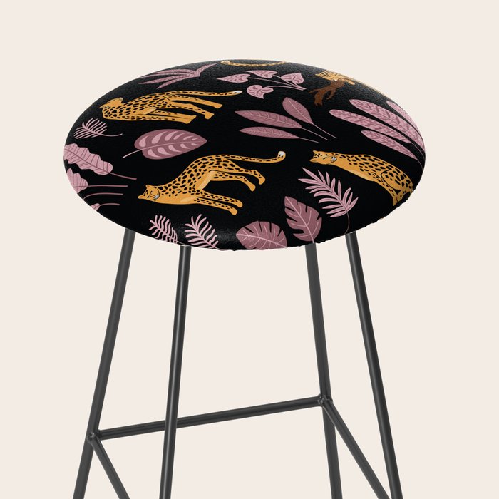 Beautiful Leopard & Pink Leaf Pattern Stool Gallery Image 2