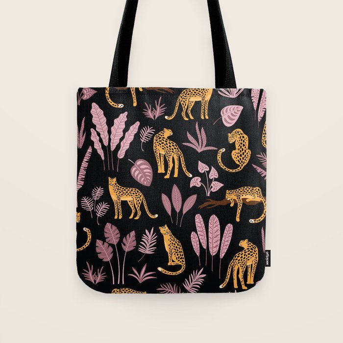Beautiful Leopard & Pink Leaf Pattern Tote Bag Gallery Image 1