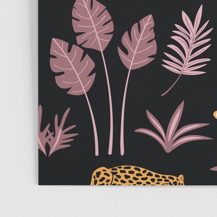 Beautiful Leopard & Pink Leaf Pattern Poster Gallery Image 3