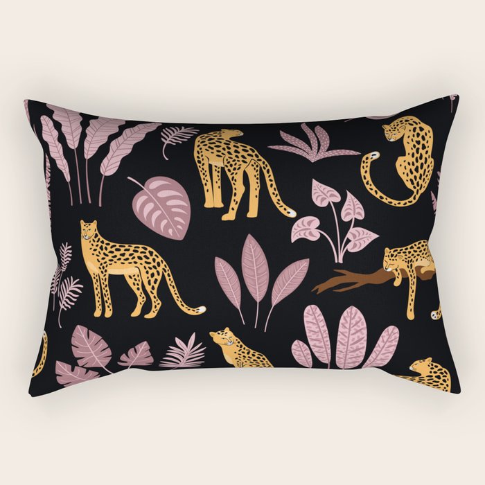 Beautiful Leopard & Pink Leaf Pattern Rectangular Pillow Gallery Image 1