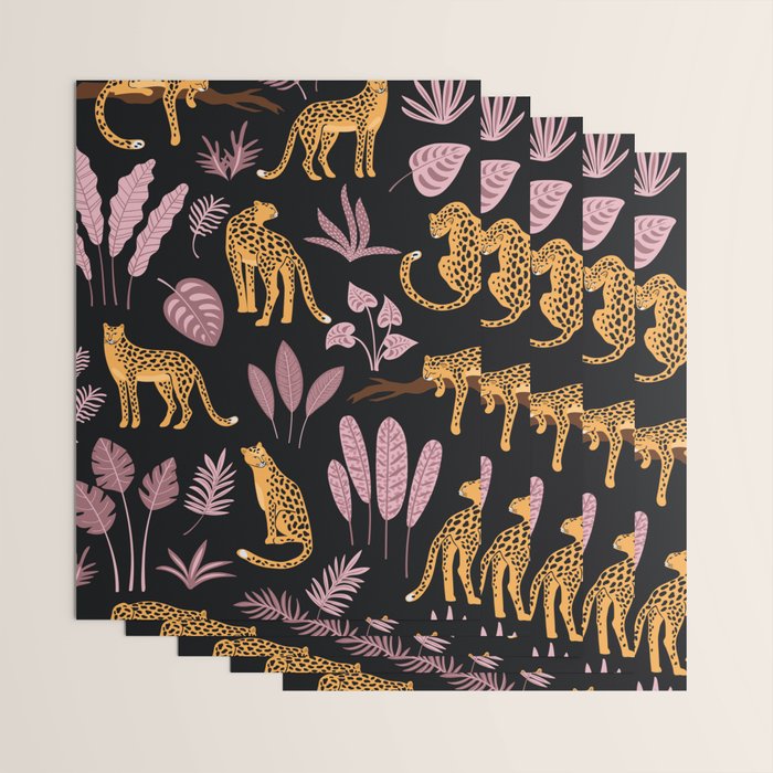 Beautiful Leopard & Pink Leaf Pattern Wrapping Paper Gallery Image 3