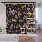 Beautiful Leopard & Pink Leaf Pattern Wall Mural Gallery Image 1