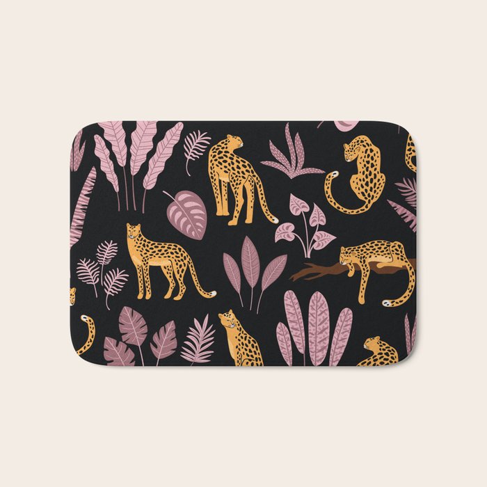 Beautiful Leopard & Pink Leaf Pattern Bath Mat Gallery Image 1