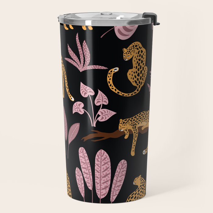 Beautiful Leopard & Pink Leaf Pattern Travel Mug Gallery Image 2