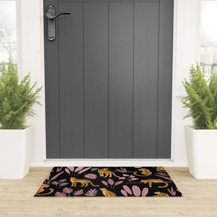 Beautiful Leopard & Pink Leaf Pattern Welcome Mat Gallery Image 3