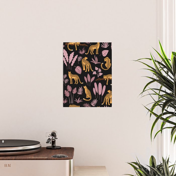 Beautiful Leopard & Pink Leaf Pattern Poster Gallery Image 2