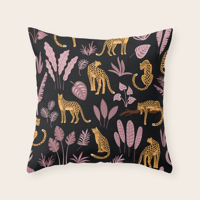 Beautiful Leopard & Pink Leaf Pattern Throw Pillow Gallery Image 6