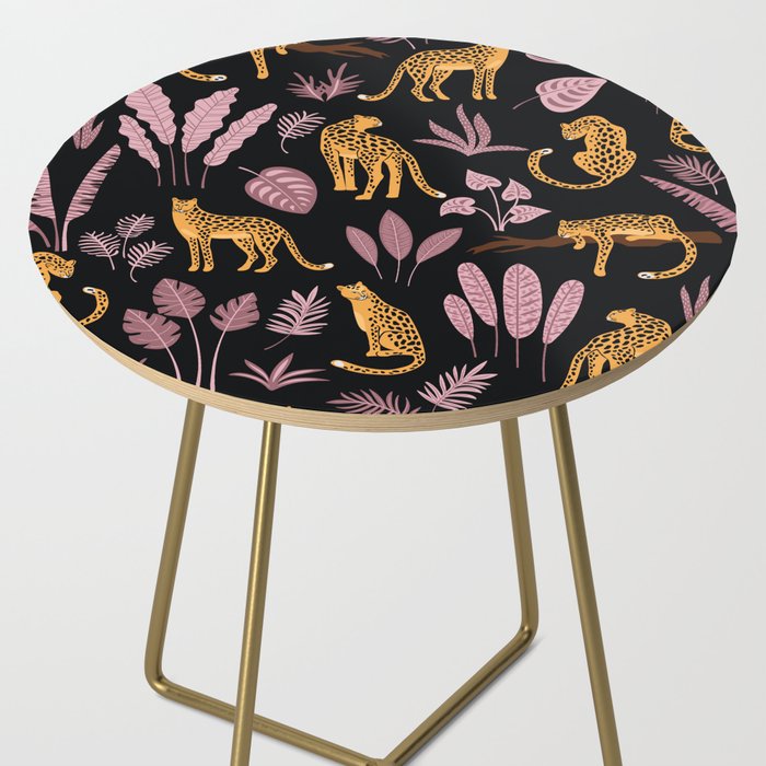 Beautiful Leopard & Pink Leaf Pattern Side Table Gallery Image 2