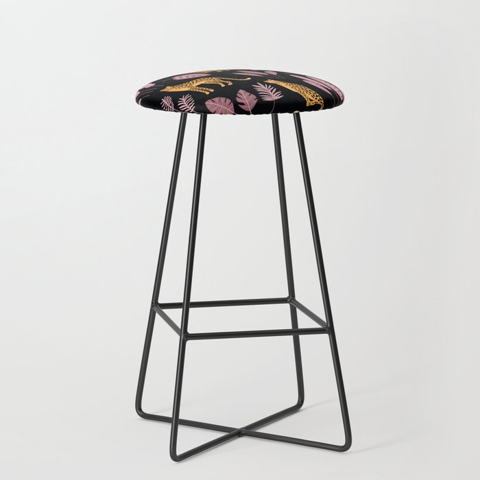 Beautiful Leopard & Pink Leaf Pattern Stool Gallery Image 1