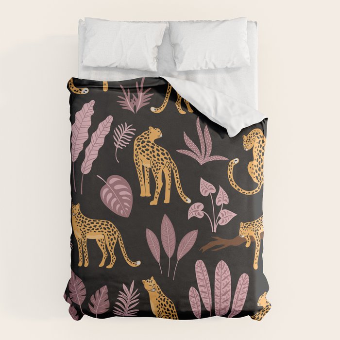 Beautiful Leopard & Pink Leaf Pattern Duvet Cover Gallery Image 1