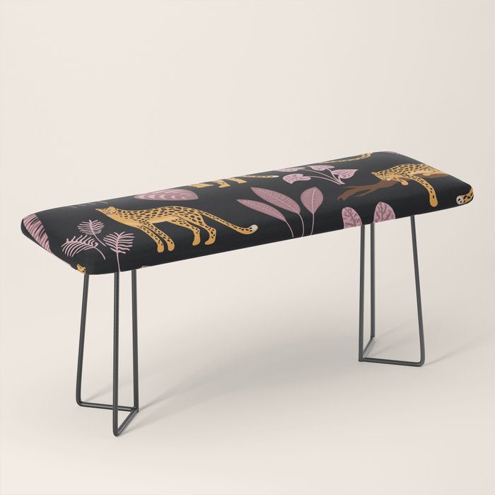 Beautiful Leopard & Pink Leaf Pattern Bench Gallery Image 1