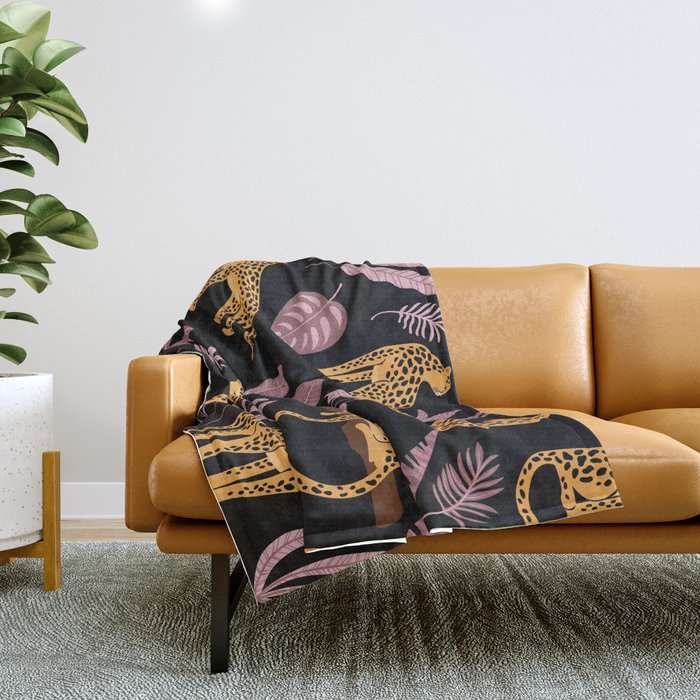 Beautiful Leopard & Pink Leaf Pattern Throw Blanket Gallery Image 1