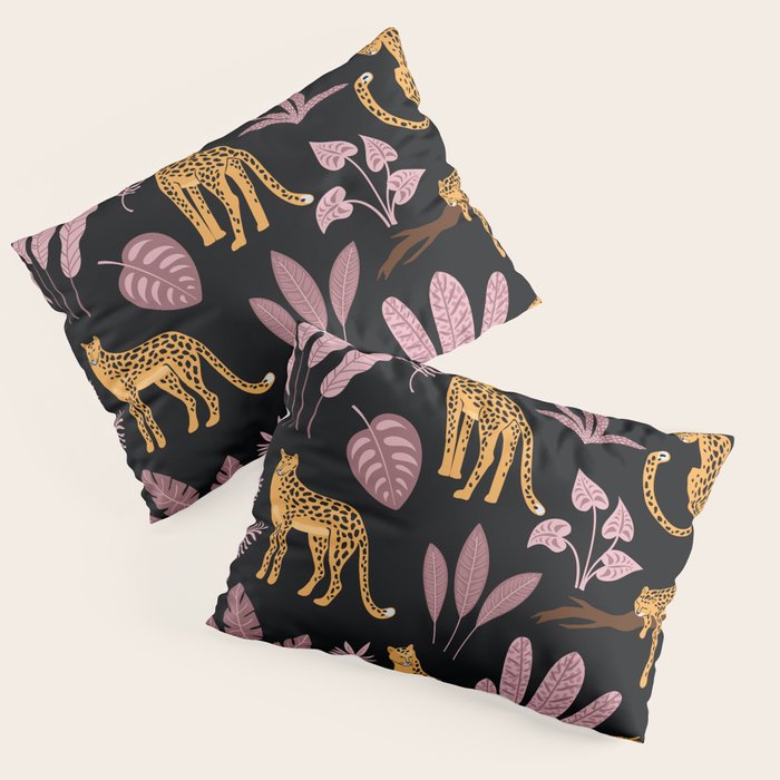 Beautiful Leopard & Pink Leaf Pattern Pillow Sham Gallery Image 1