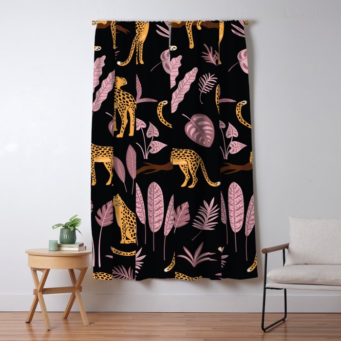 Beautiful Leopard & Pink Leaf Pattern Window Curtain Gallery Image 1