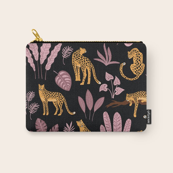 Beautiful Leopard & Pink Leaf Pattern Carry All Pouch Gallery Image 1