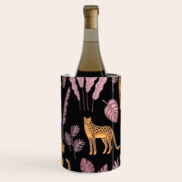 Beautiful Leopard & Pink Leaf Pattern Wine Chiller Gallery Image 2