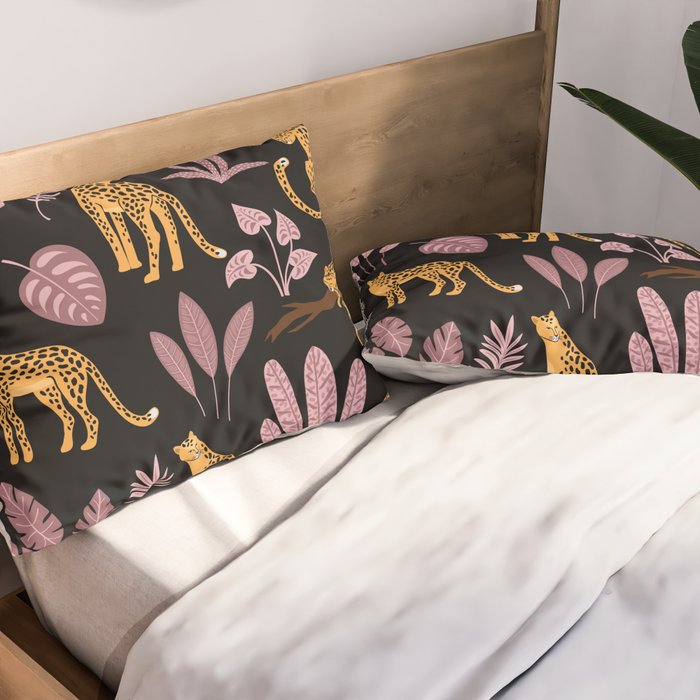 Beautiful Leopard & Pink Leaf Pattern Pillow Sham Gallery Image 2