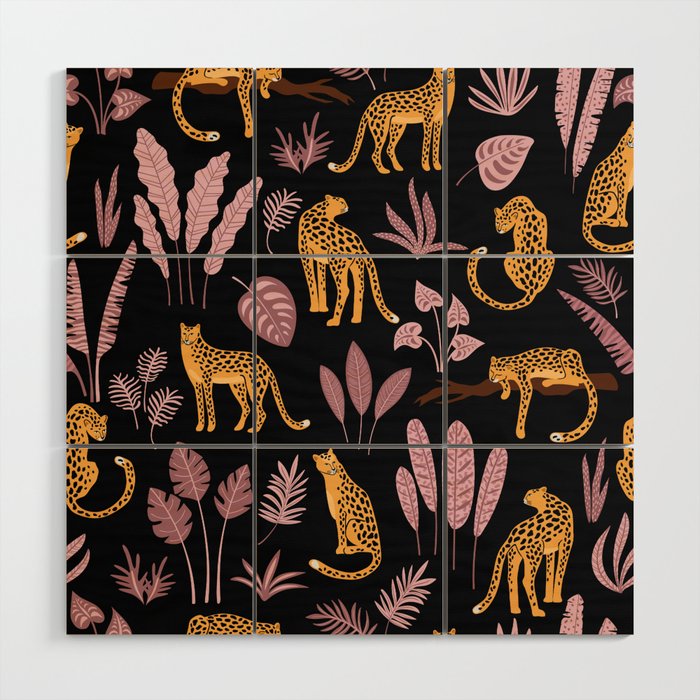 Beautiful Leopard & Pink Leaf Pattern Wood Wall Art Gallery Image 1