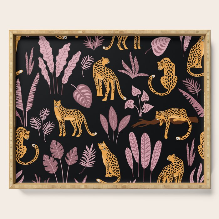 Beautiful Leopard & Pink Leaf Pattern Serving Tray Gallery Image 1