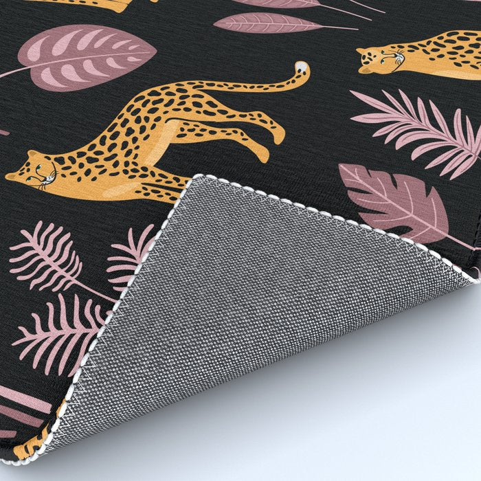 Beautiful Leopard & Pink Leaf Pattern Rug Gallery Image 4