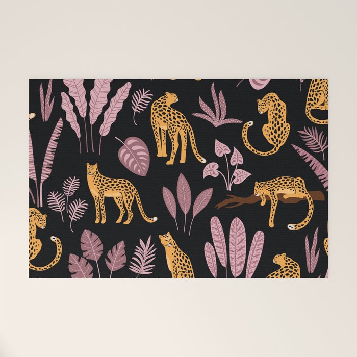 Beautiful Leopard & Pink Leaf Pattern Welcome Mat Gallery Image 1